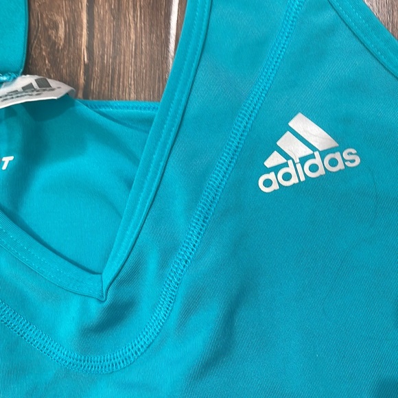 Adidas Women’s Climalite Aqua Turqouise Strappy Tank Top-Sleeveless Workout Tee - Picture 4 of 4